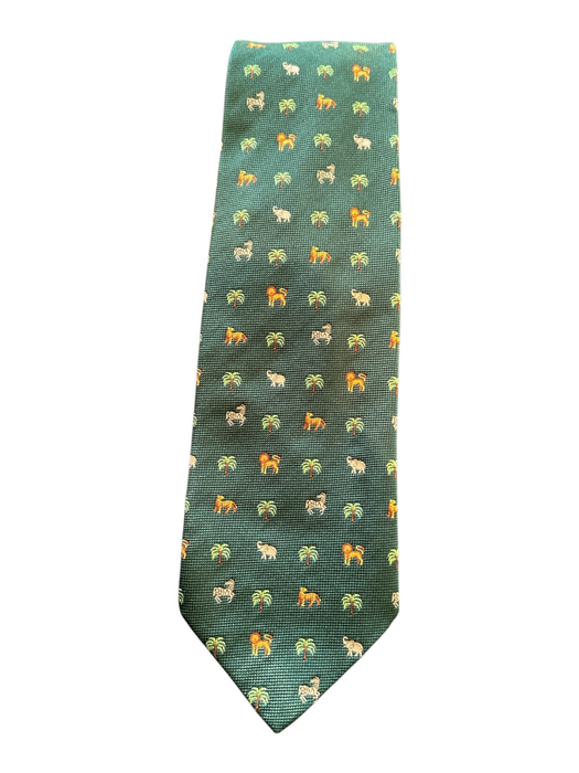 Ferragamo Green & Multi Silk All Over Print Men's Tie Green & Multi
