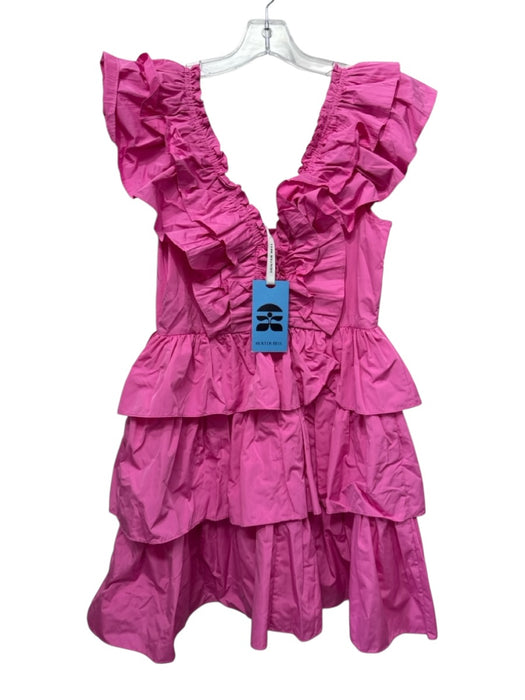 Hunter Bell Size 4 Pink Polyester Tiered Skirt V Neck Ruffle Shoulder Dress Pink / 4