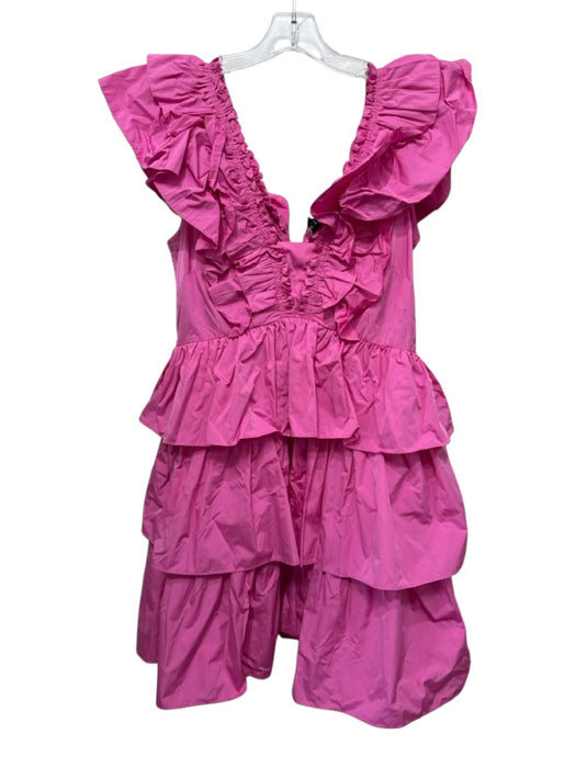 Hunter Bell Size 4 Pink Polyester Tiered Skirt V Neck Ruffle Shoulder Dress Pink / 4