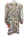Farm Rio Size S White & Multi Linen Blend Square Neck Lace Detail Zip Side Dress White & Multi / S