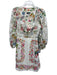 Farm Rio Size S White & Multi Linen Blend Square Neck Lace Detail Zip Side Dress White & Multi / S