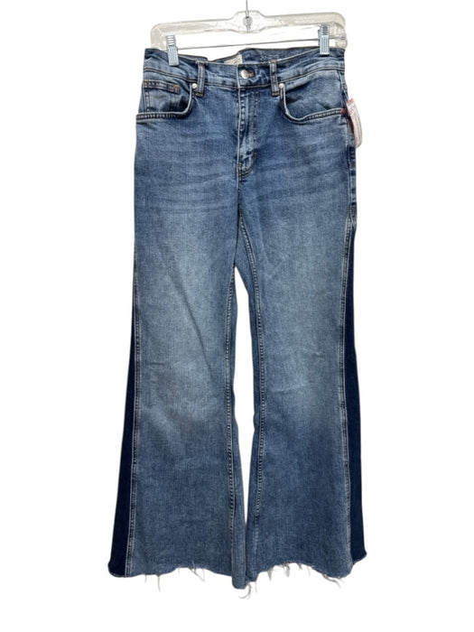 Pilcro Size 27 Blue Wash Cotton Blend Zip & Button Whiskering Flare Leg Jeans Blue Wash / 27
