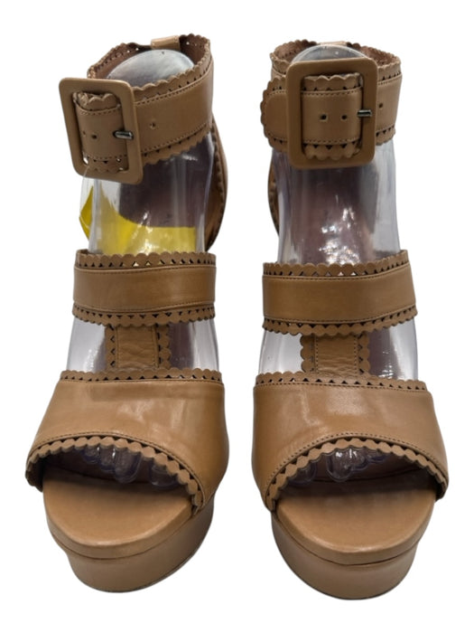 Alaia Shoe Size 40 Tan Leather Scallop Detail Peep Toe Ankle Strap Pumps Tan / 40