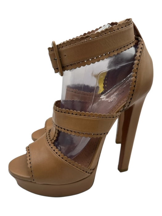 Alaia Shoe Size 40 Tan Leather Scallop Detail Peep Toe Ankle Strap Pumps Tan / 40
