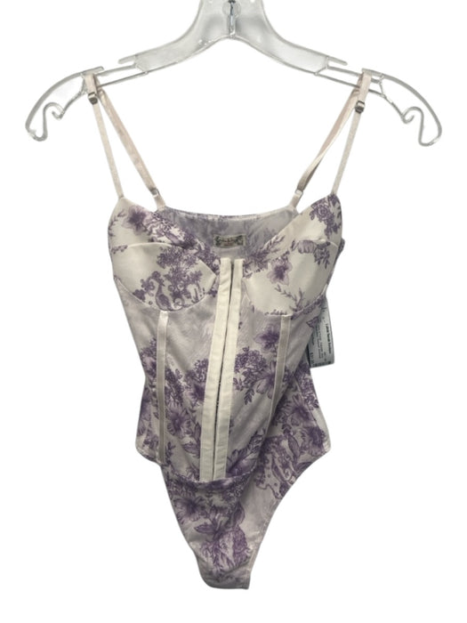 Intimately Free People Size XS Ivory & Purple Polyester floral print Top Ivory & Purple / XS