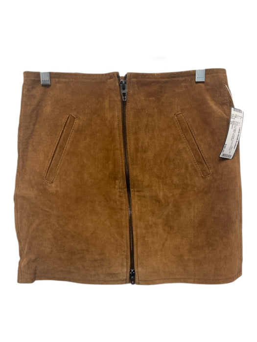 BlankNYC Size 25 Brown Leather Suede Front Pockets Front Zip Mini Skirt Brown / 25