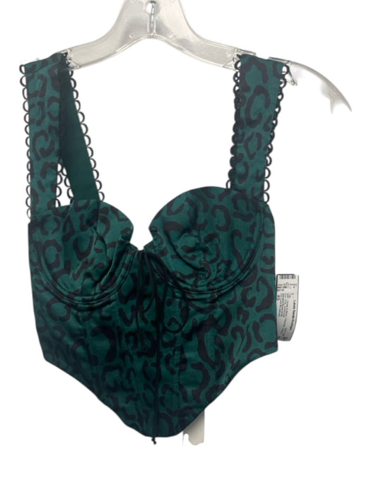 For Love & Lemons Size XS Green & Black Polyester Hook & Eye Crop Top Green & Black / XS