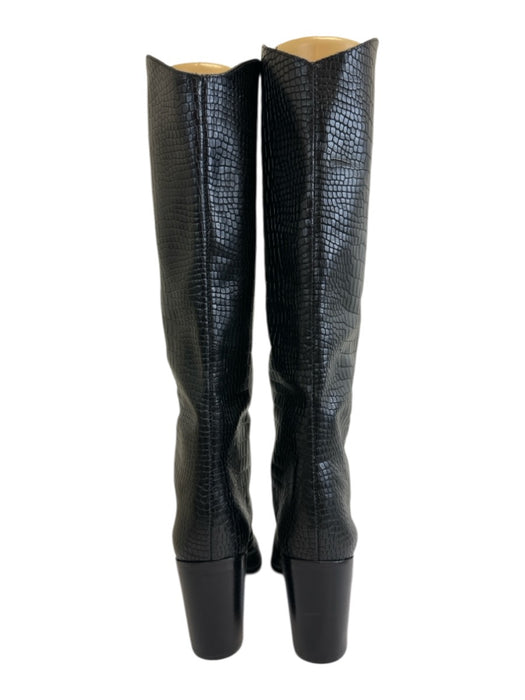 Schutz Shoe Size 7 Black Leather Croc Embossed Stacked Block Heel Boots Black / 7