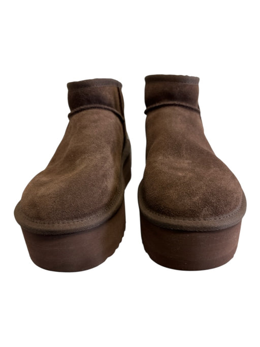 Ugg Shoe Size 7 Dark Brown Leather Suede Shearling Lined Platform Booties Dark Brown / 7