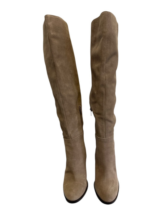 Gianni Bini Shoe Size 7 Taupe Leather Block Heel Side Zip Over the Knee Boots Taupe / 7