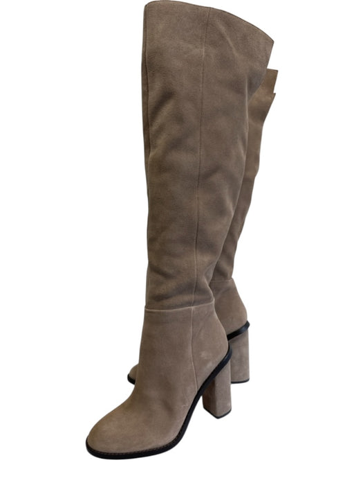 Gianni Bini Shoe Size 7 Taupe Leather Block Heel Side Zip Over the Knee Boots Taupe / 7