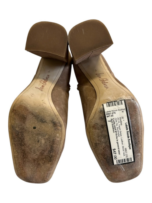 Sam Edelman Shoe Size 7 Taupe Beige Leather Block Heel Side Zip Booties Taupe Beige / 7