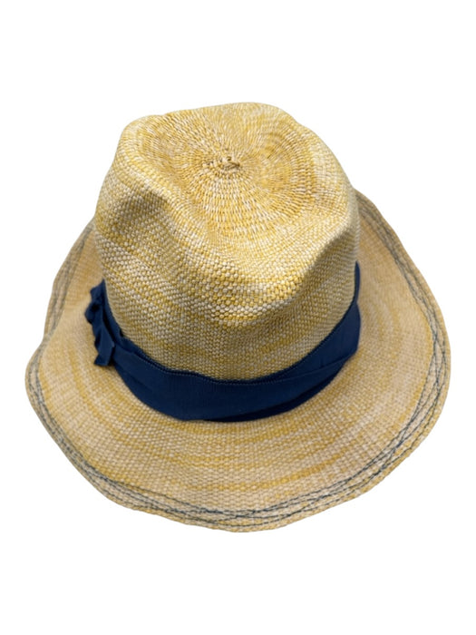 Lola Hats Yellow & Blue Straw Ribbon Embroidered Wide Brim Hat Yellow & Blue
