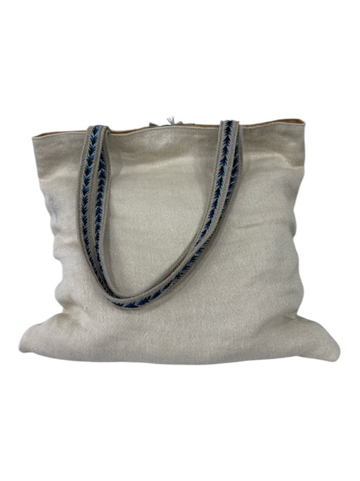 Claramonte Beige, Yellow, Blue Raffia Top Handle Fringe Embroidered Tote Bag Beige, Yellow, Blue / Large