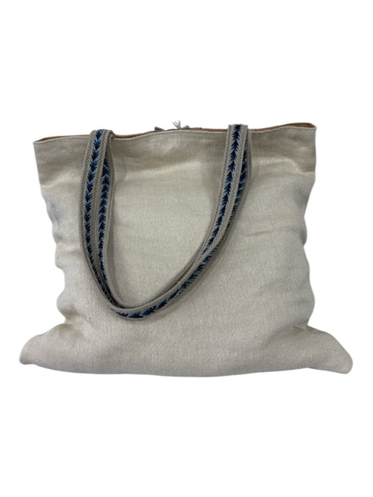 Claramonte Beige, Yellow, Blue Raffia Top Handle Fringe Embroidered Tote Bag Beige, Yellow, Blue / Large