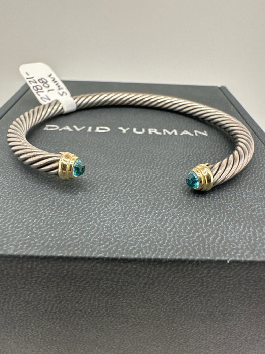 David Yurman Silver & Blue 925 Sterling Silver & 14k Gold Topaz Cable Bracelet