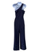 Likely Size 2 Navy Blue Polyester & Rayon One Shoulder Back Zip Sash Jumpsuit Navy Blue / 2