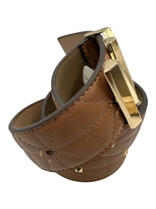 Michael Michael Kors Tan & Gold Leather Studded Quilted Logo Buckle Belts Tan & Gold / M