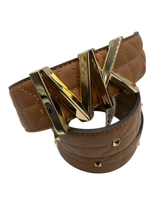 Michael Michael Kors Tan & Gold Leather Studded Quilted Logo Buckle Belts Tan & Gold / M