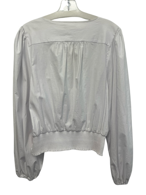 Ramy Brook Size XL White Cotton Long Balloon Sleeve V Neck Pleated Detail Top White / XL