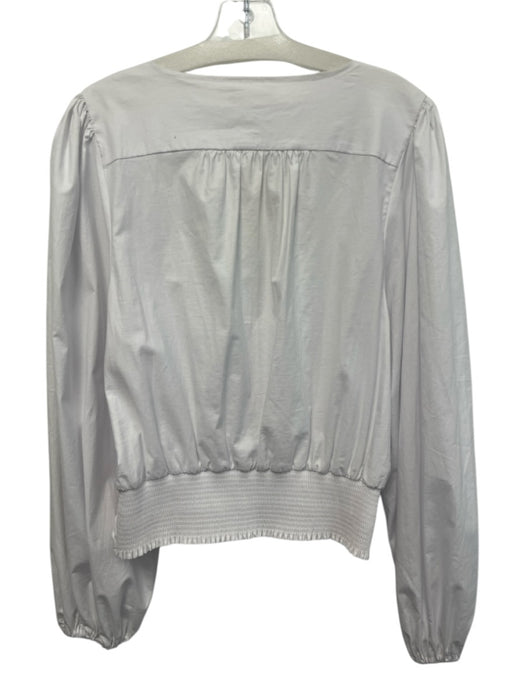 Ramy Brook Size XL White Cotton Long Balloon Sleeve V Neck Pleated Detail Top White / XL