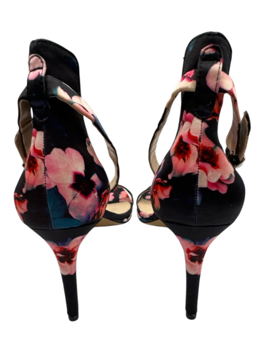 Vince Camuto Shoe Size 11 Black, Pink, Blue Satin Floral Ankle Buckle Sandals Black, Pink, Blue / 11