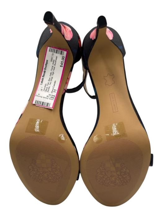 Vince Camuto Shoe Size 11 Black, Pink, Blue Satin Floral Ankle Buckle Sandals Black, Pink, Blue / 11