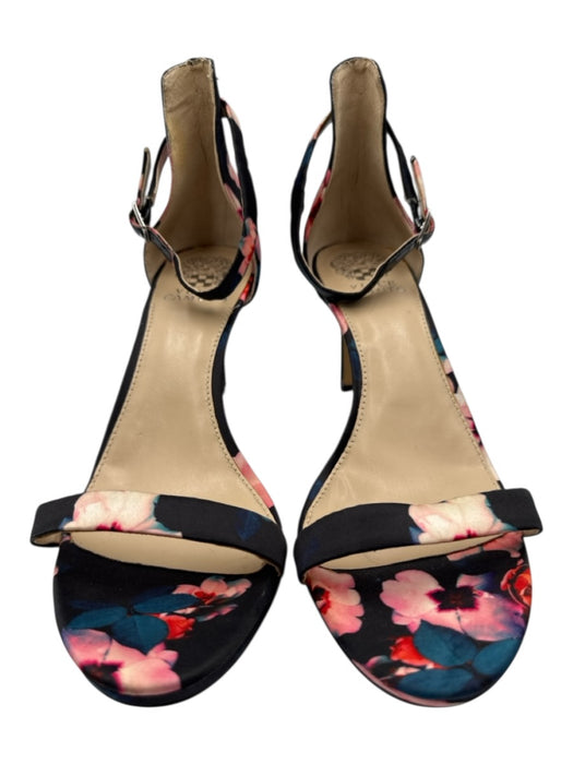 Vince Camuto Shoe Size 11 Black, Pink, Blue Satin Floral Ankle Buckle Sandals Black, Pink, Blue / 11