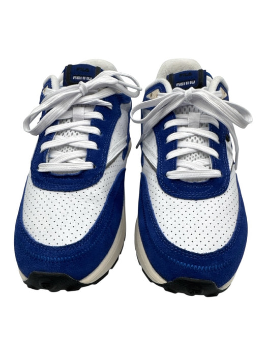 Fila Shoe Size 11 White & Blue Leather & Suede Perforated Color Block Sneakers White & Blue / 11
