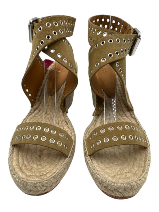 Isabel Marant Shoe Size 40 Brown & Beige Suede & Raffia Grommets Sandal Wedges Brown & Beige / 40