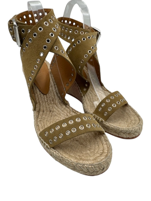 Isabel Marant Shoe Size 40 Brown & Beige Suede & Raffia Grommets Sandal Wedges Brown & Beige / 40