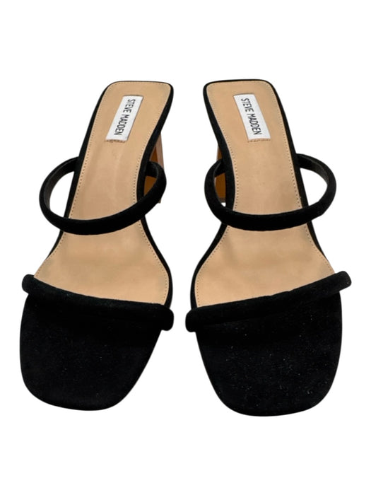 Steve Madden Shoe Size 11 Black & Beige Fabric Two Strap Mule Wood Heel Sandals Black & Beige / 11