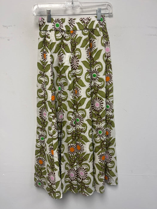 Marie Oliver Size XS White, Green & Brown Cotton Elastic Waistband Skirt Set