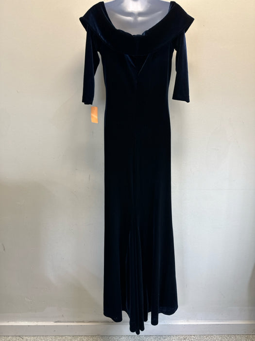 Rickie Freeman for Teri Jon Size 10 Navy Blue Long Sleeve Velvet Fold Over Gown