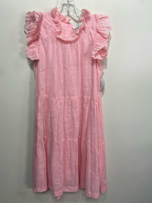 Sea New York Size 6 Light Pink Ramie Sleeveless Ruffle Back Zip Tiered Dress