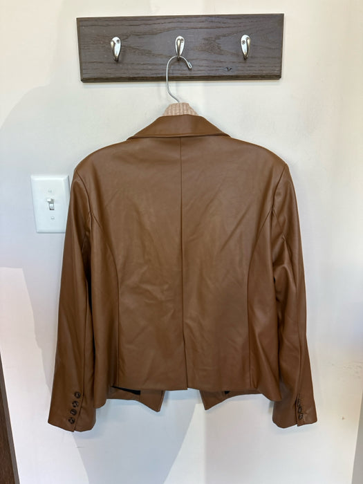 Central Park West Size M Brown & Cream Vegan Leather Sweater Blazer Jacket