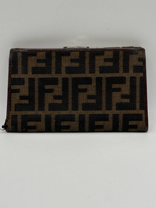 Fendi Brown Canvas & Leather Monogram Zucca Snap Button Close Coin pouch Wallets