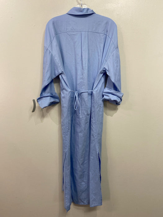 Zara Size S Light Blue Cotton Button Front Tie Detail Chest Pocket Dress