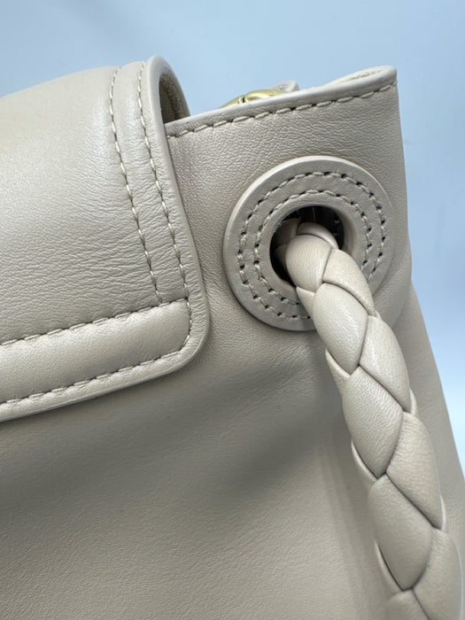 Bottega Veneta Beige Leather Gold Tone Hardware Flap Braided Detail Shoulder Bag