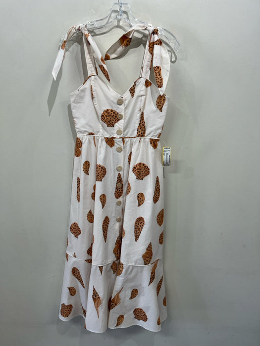 Farm Rio Size XS White, Brown, Black Cotton Sleeveless Seashells Dress