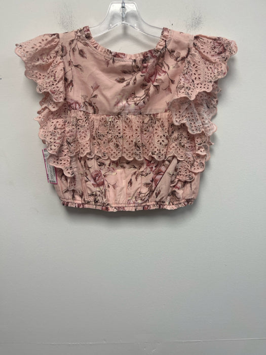 GAP X Love Shack Fancy Size XXL Pink & Brown Cotton Flutter Cap sleeve Top