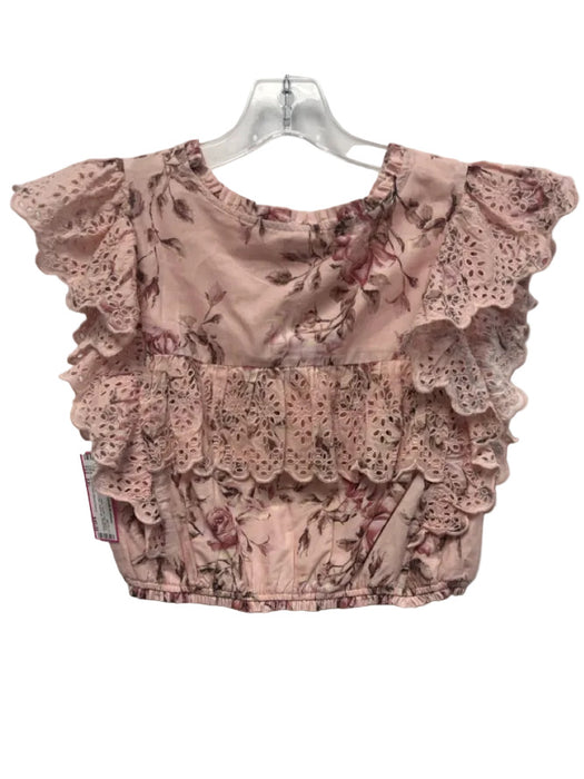 GAP X Love Shack Fancy Size XXL Pink & Brown Cotton Flutter Cap sleeve Top