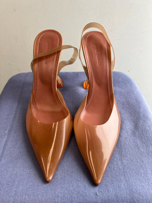 Amina Muaddi Shoe Size 39.5 nude PVC Slingbacks Pump Wineglass Heel Shoes