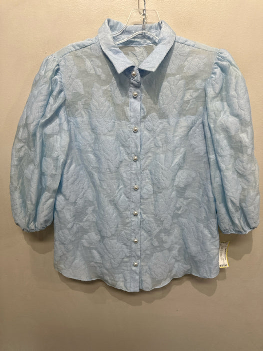 Amanda Uprichard Size Small Light Blue Half Puff Sleeve Floral Jacquard Top