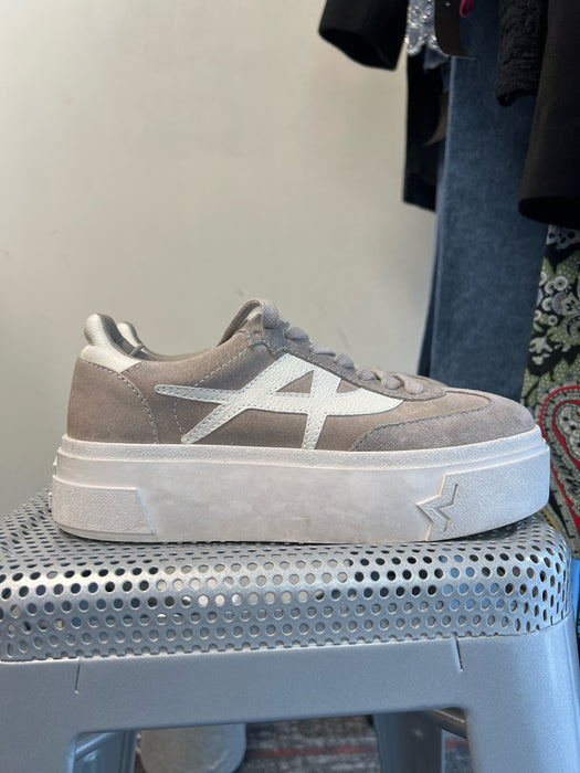 Ash Shoe Size 37 White & Beige Leather Suede Lace Up Platform Sneaker Shoes