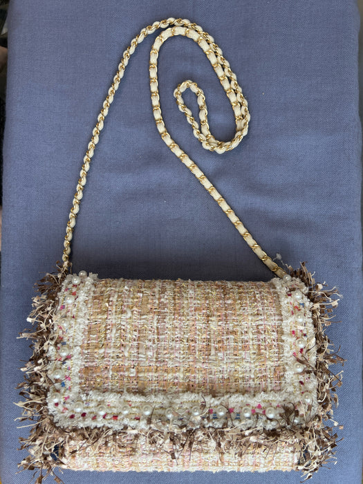 Cristina Sabatini Beige & Brown Fabric Flap Shoulder & Crossbody Straps Bag
