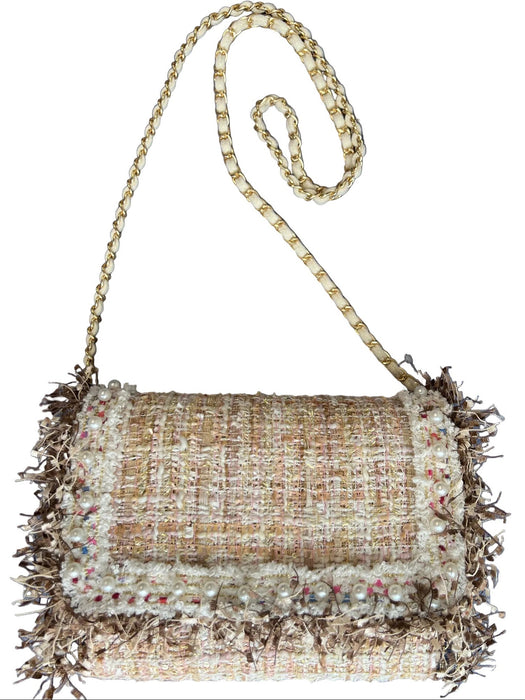 Cristina Sabatini Beige & Brown Fabric Flap Shoulder & Crossbody Straps Bag