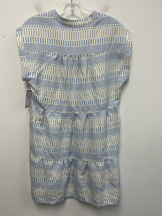 Marie Oliver Size M Blue & White Silk & Linen Mock Neck Half Button Down Dress