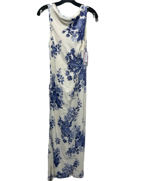Reformation Size 2 Cream & Blue Viscose High Neck Floral Elastic Waist Dress