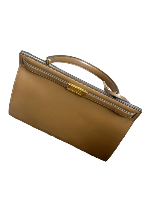 Tory Burch Brown & Gold Leather Top Handle Structured Long Strap Incl. GHW Bag